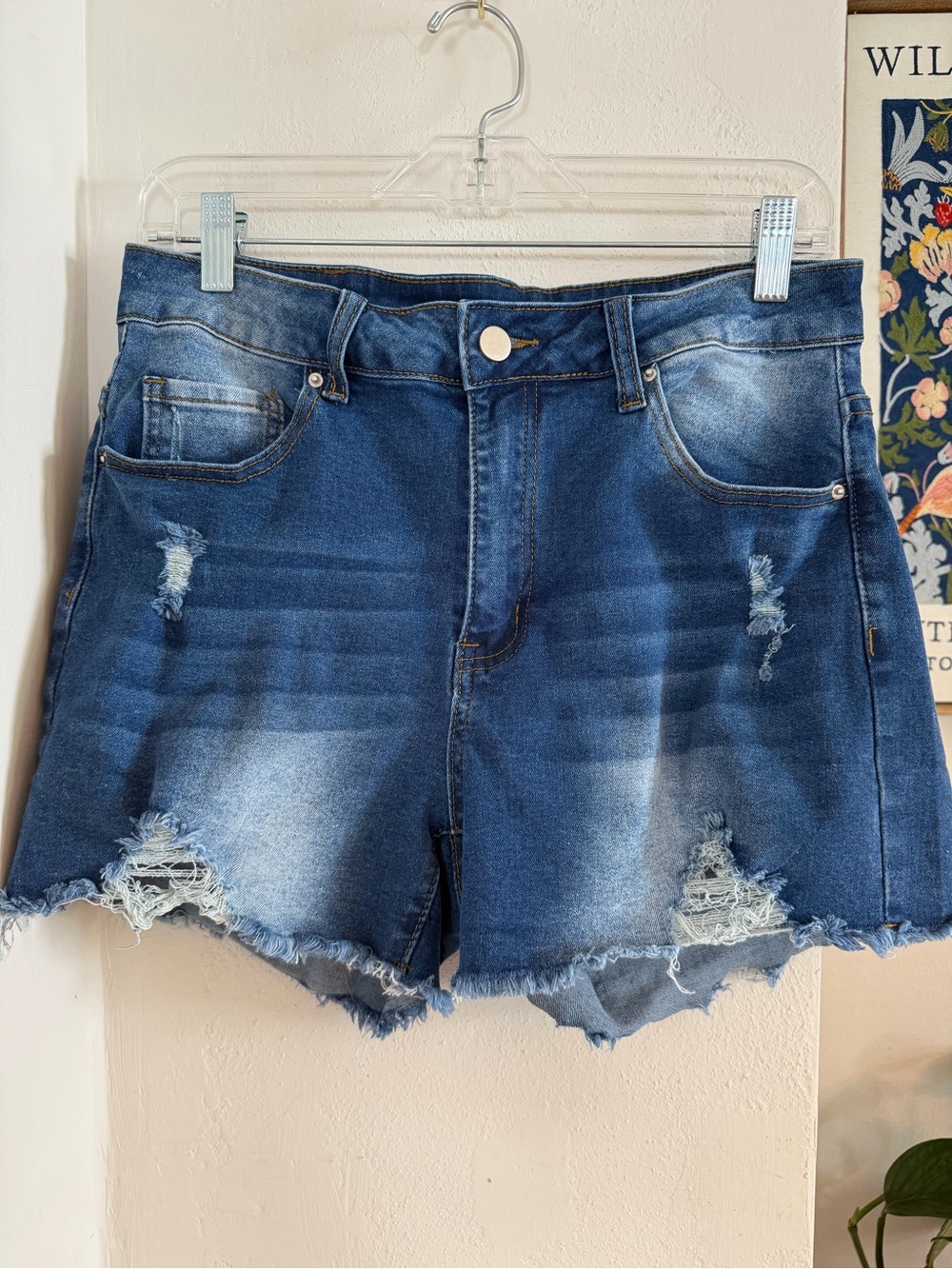 Classic High-Rise Distressed Denim Shorts - Blue